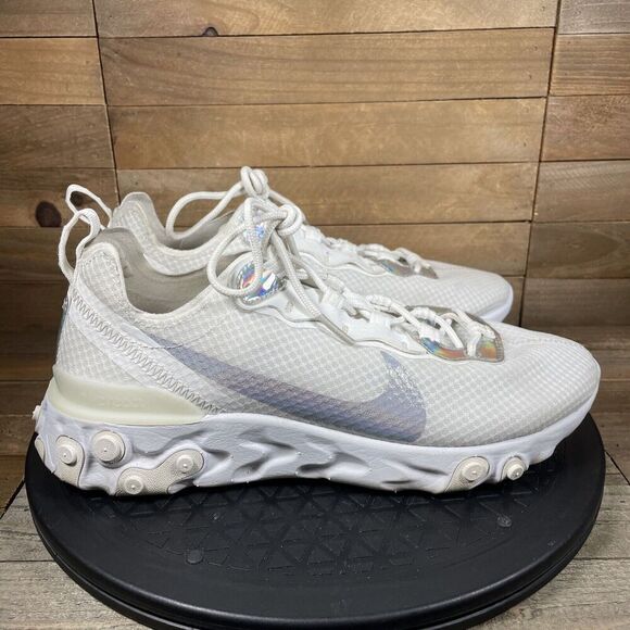 Nike Womens Size 8.5 React Element 55 White Iridescent Running Shoe CN0147-100 - Picture 1 of 10